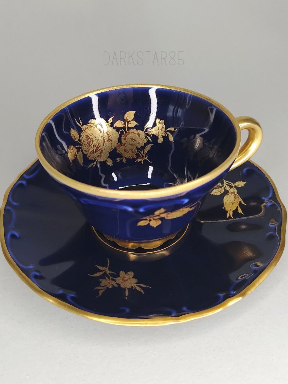 Vintage Bareuther & Co. Waldassen Bavaria Echt Cobalt Floral Teacup and Saucer
